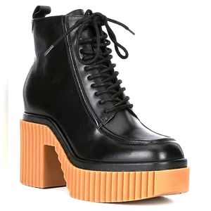 Gianni Bini Haislee Lace-Up Block Heel Leather Platform Booties